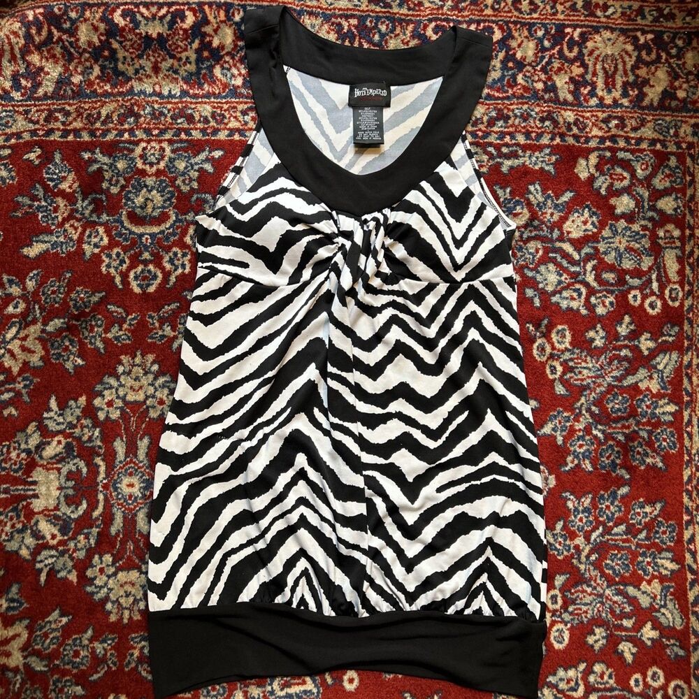 VTG Hot Tempered Top Womens Large Black White Geometric Babydoll Retro Y2K READ